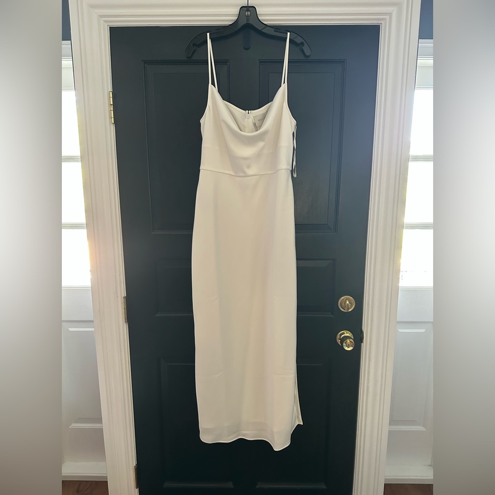 BHLDN Cali Satin Cowl-Neck Midi Slip Dress- Ivory